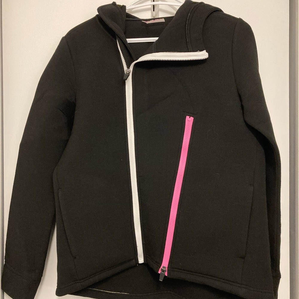 Black Womens Hoodie with Pink and White Zippers
